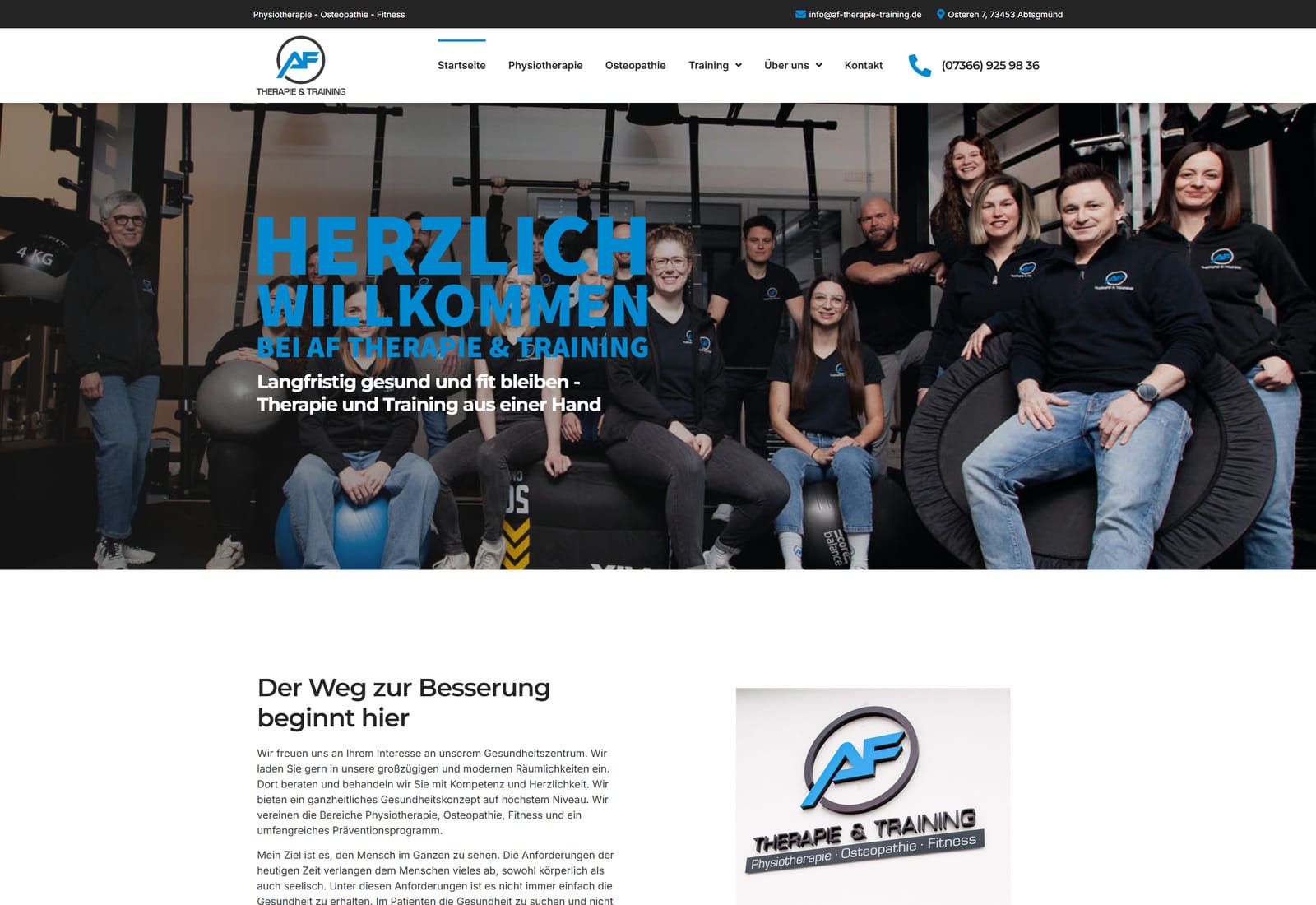 Startseite der Website von AF Therapie & Training