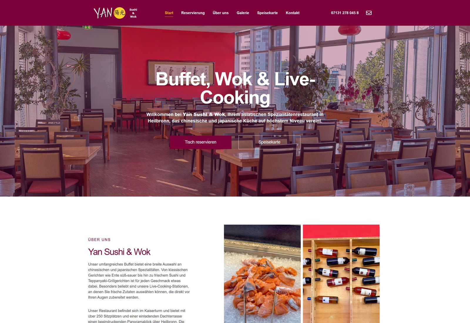 Startseite der Website von Yan Sushi & Wok