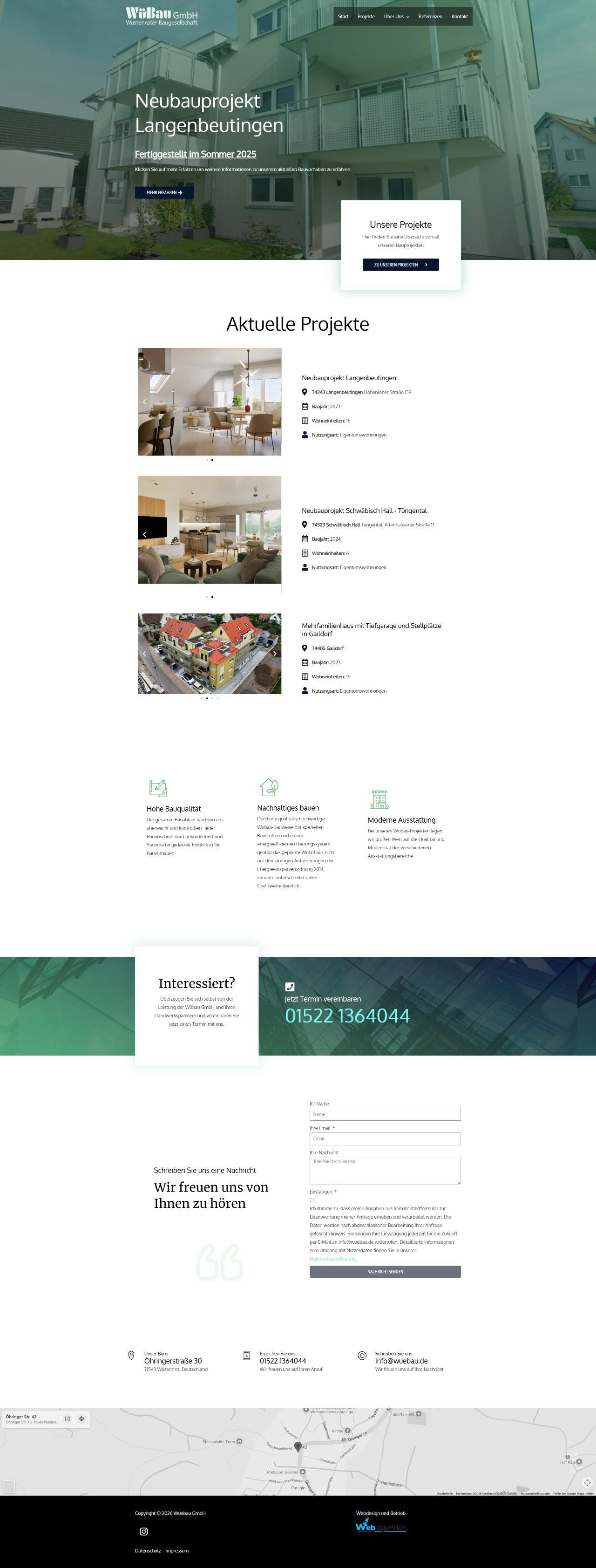 Wübau GmbH: Startseite, Desktop